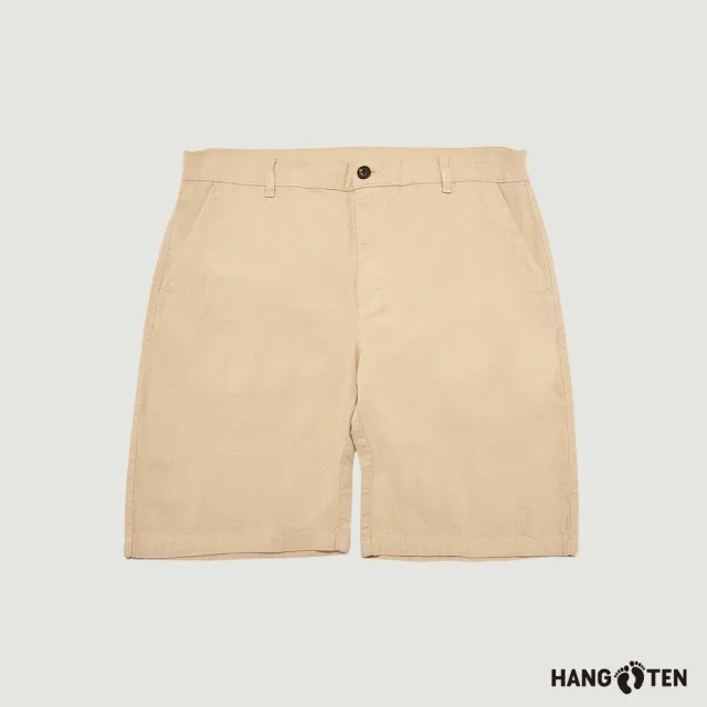 【Hang Ten】男裝-RELAXED FIT棉麻透氣寬鬆開扣短褲(小麥色)