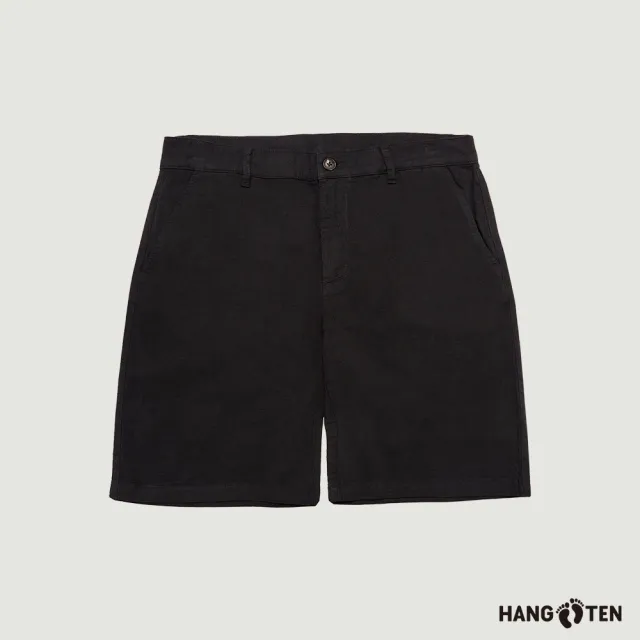 【Hang Ten】男裝-RELAXED FIT棉麻透氣寬鬆開扣短褲(黑)