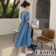 【UniStyle】牛仔短袖洋裝 韓系泡泡袖遮肚顯瘦連身裙 女 ZM131-9031(牛仔藍)