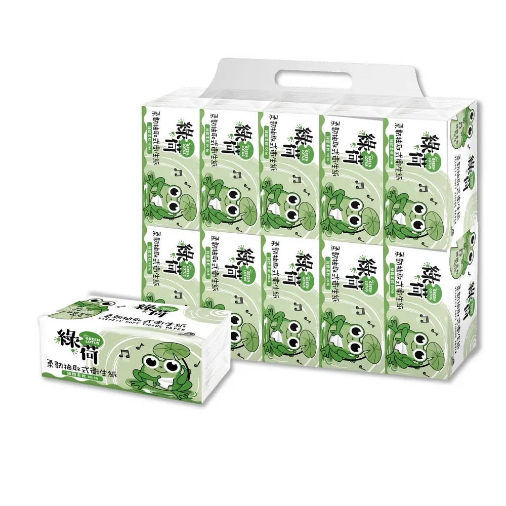 【GREEN LOTUS 綠荷】柔韌抽取式花紋衛生紙100抽X100包/箱-B
