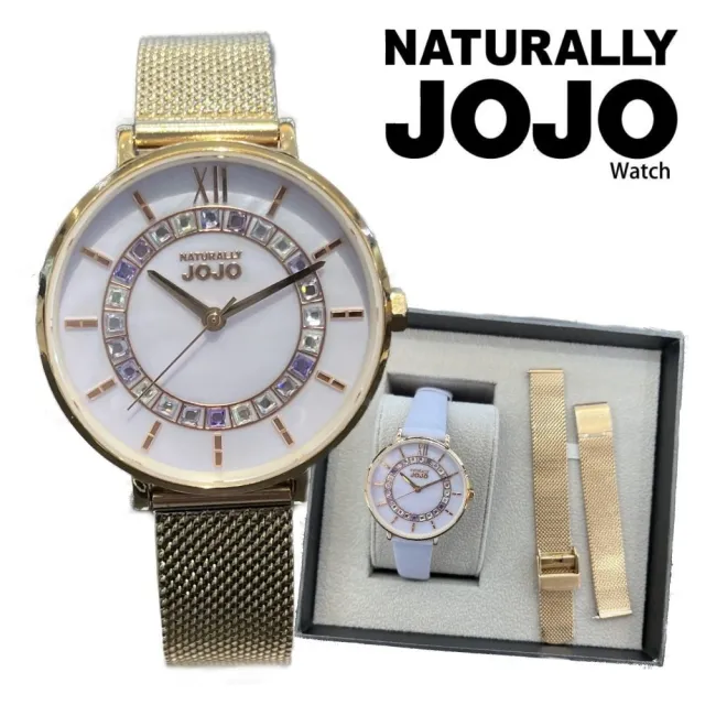 【NATURALLY JOJO】珍珠母貝 晶鑽閃耀  真皮手錶 -紫丁香34mm(JO96994-77R)