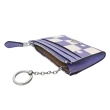 【COACH】字塊棋盤格前卡夾鑰匙零錢包(紫白)