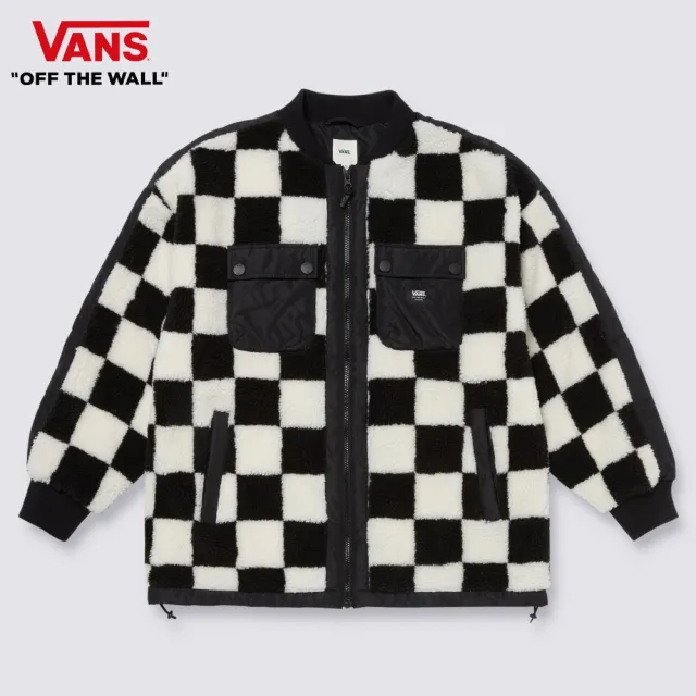 【VANS 官方旗艦】Quilted Checker 女款黑白色棋盤格絨毛外套