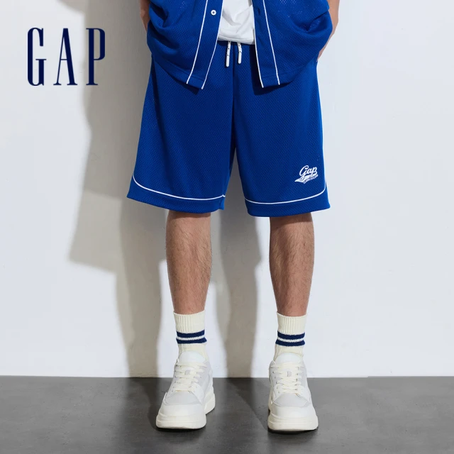 GAP 男裝 Logo抽繩鬆緊短褲-藍色(889600)