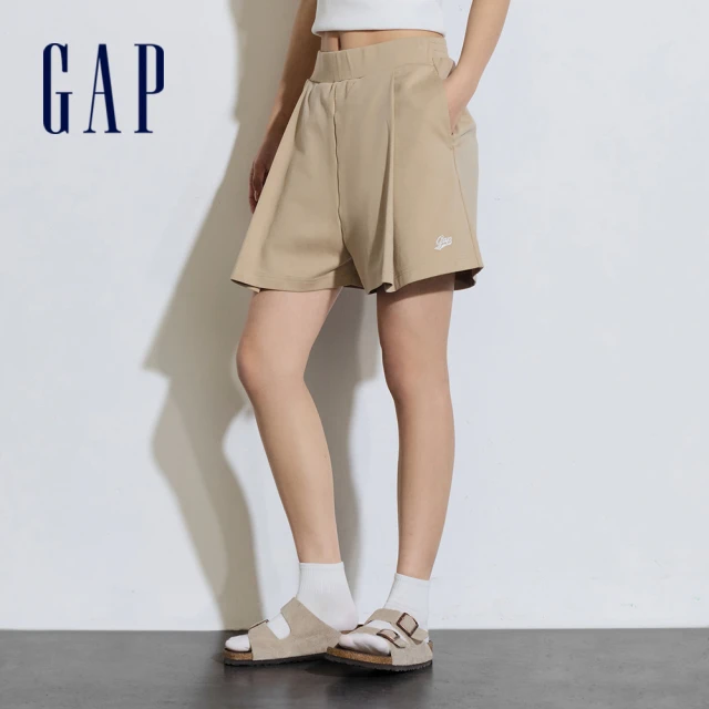 GAP 女裝 Logo鬆緊短褲-卡其色(876149)