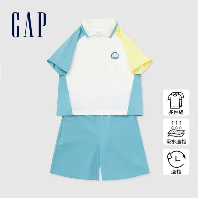 【GAP】男幼童裝 Logo印花短袖短褲家居套裝-藍白組合(890265)