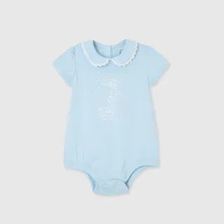 【GAP】嬰兒裝 Logo純棉小熊印花翻領短袖包屁衣-藍色(890480)