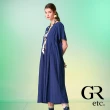 【GLORY21】網路獨賣款-etc.知性立體壓摺圓領短袖洋裝/連身裙(深藍)