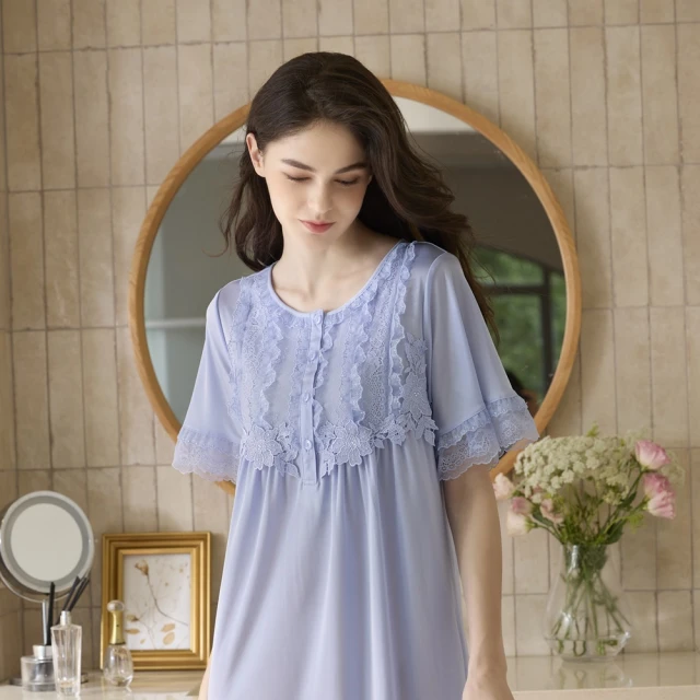 Wacoal 華歌爾 睡衣-輕奢華系列 M-L超細針織洋裝 NNE12641V7(琉璃藍)