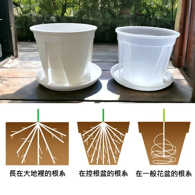 【沐森 Green Life】台灣製 4入組 加厚7寸控根盆 青山盆(含水盤塑膠花盆)