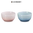 【Le Creuset】瓷器新娘系列深圓盤 25cm 1入+飯碗2入組(貝殼粉/海岸藍 超值三件組)
