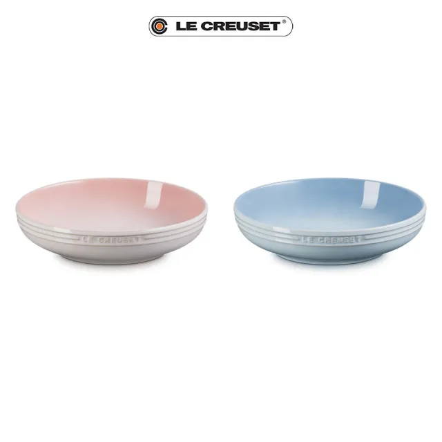 【Le Creuset】瓷器新娘系列深圓盤20cm-2入組(貝殼粉/海岸藍)