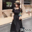 【UniStyle】簡約短袖洋裝 韓系收腰顯瘦肩部設計感 女 ZMC302-X558(黑)