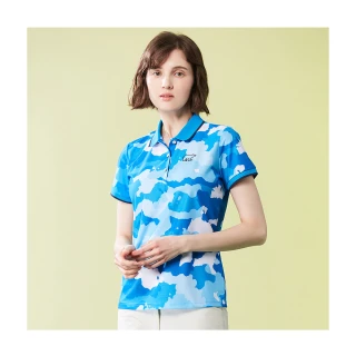 【Jack Nicklaus 金熊】GOLF女款彈性數位印花吸濕排汗POLO衫/高爾夫球衫(藍色)