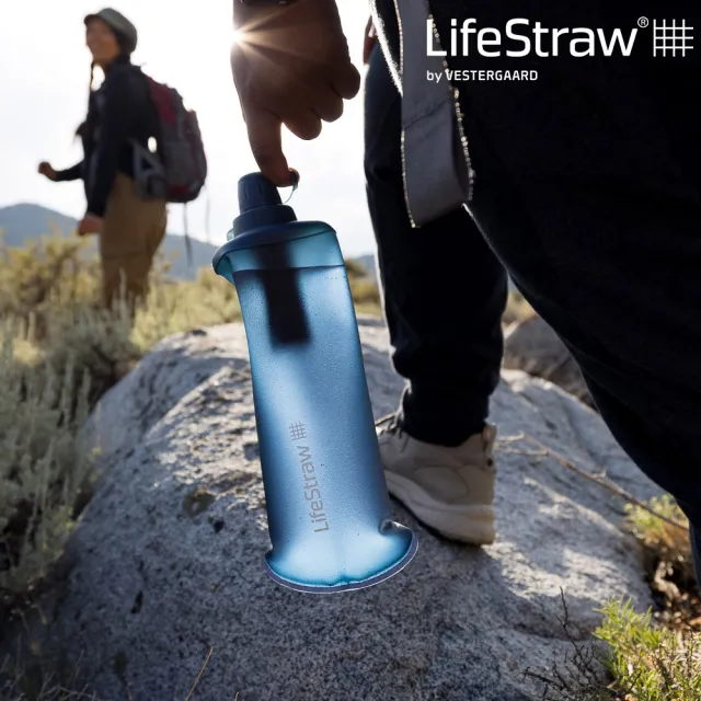【LifeStraw】Peak 頂峰軟式水瓶 1000ml｜深藍(過濾水瓶 可折疊擠壓 越野跑 登山健行 野外求生)