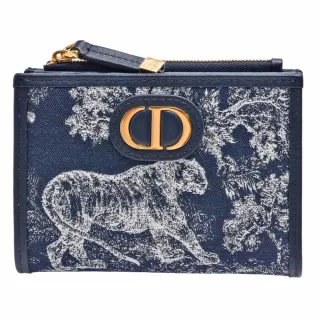 【Dior 迪奧】經典30 Montaigne Dahlia獵豹圖騰緹花帆布短夾(藍色S2197UNJR_M928)