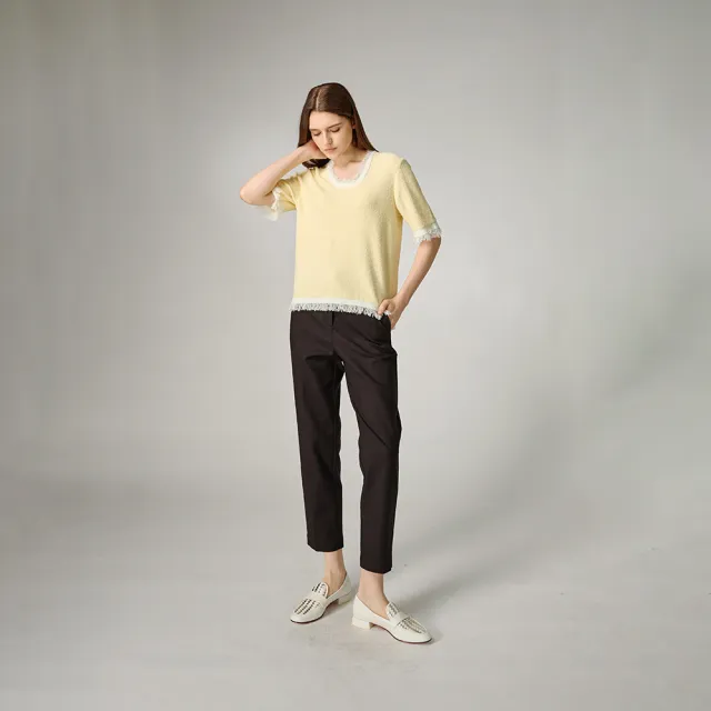 【giordano ladies】24SS_撞色毛邊設計短袖上衣(02354004)