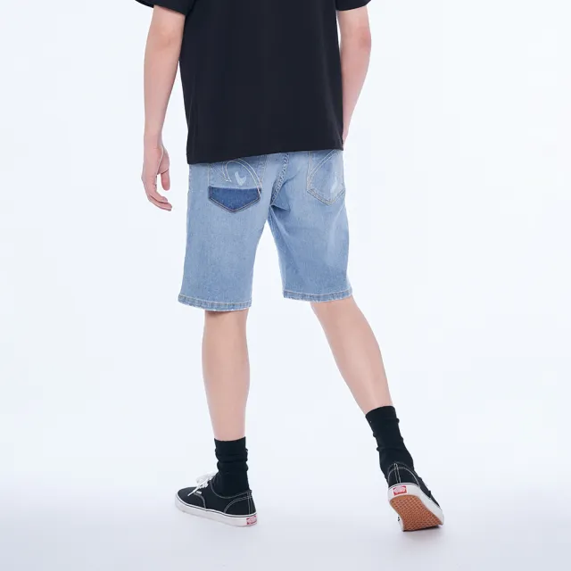 【5th STREET】男裝 短褲 五分褲 牛仔短褲 彈性 牛仔 中藍(921023)