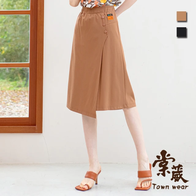 TOWN’WEAR 棠葳 涼感彈性單排釦不對稱褲裙 2色(女下身/女下著/印字/素色/長褲)