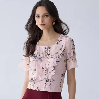 【ILEY 伊蕾】繽紛印花朵雪紡上衣(淺粉色；M-XL；1242021438)