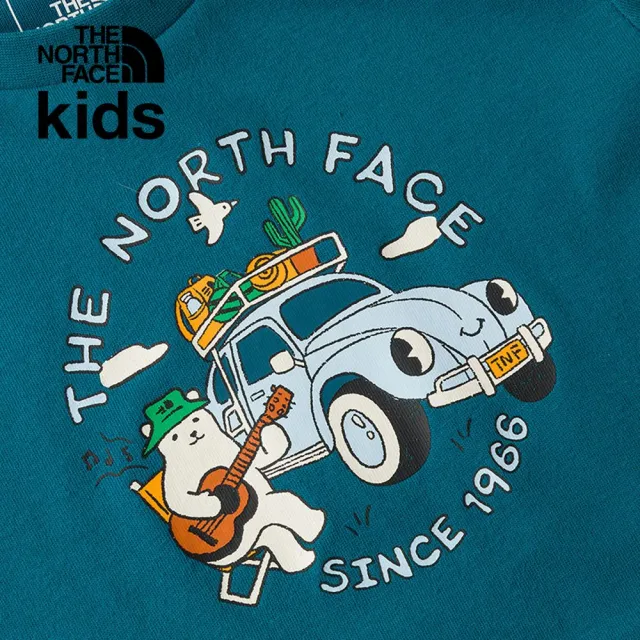 【The North Face 官方旗艦】【童裝/親子裝】北面兒童藍色小熊露營車印花短袖T恤｜88H7O0X