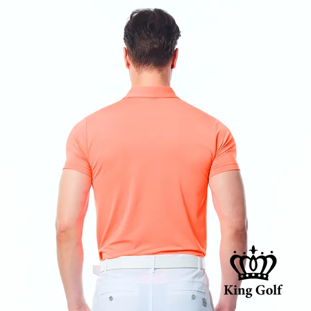 【KING GOLF】實體同步款-男款胸前大圖線條印圖KG印花短袖POLO衫/高爾夫球衫(螢光桔)