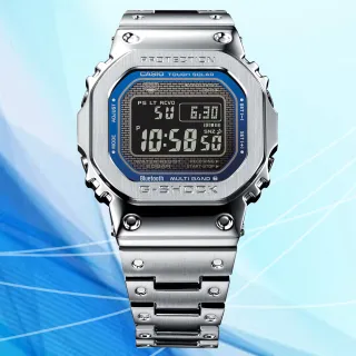 【CASIO 卡西歐】G-SHOCK 金屬藍 太陽能智慧藍芽 全金屬方形電子錶(GMW-B5000D-2 防水200米)
