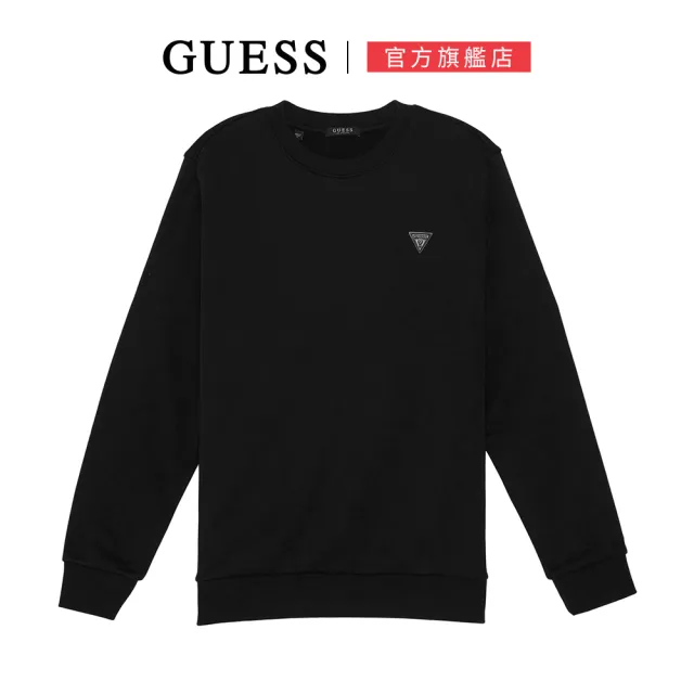 【GUESS】休閒倒三角小LOGO刷毛大學T(三色任選)