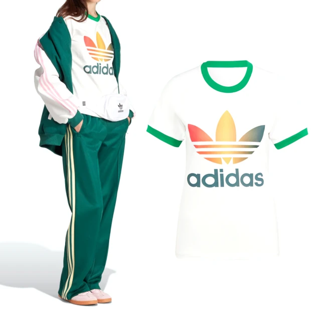 adidas 愛迪達 Gradient Cali T 女款 白綠藍色 亞規 大LOGO 經典 上衣 短袖 IS0310