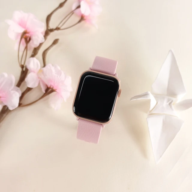 Watchband Apple Watch 全系列通用錶帶 蘋果手錶替用錶帶 同色扣頭及連接器 矽膠錶帶(淺粉色)