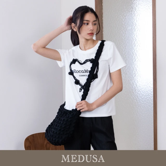 MEDUSA 曼度莎 現貨-黑色玫瑰盤花造型純棉Tee（M-XL）｜女上衣 短袖上衣 休閒上衣(305-50401)