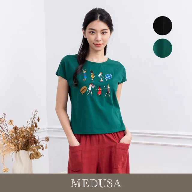 MEDUSA 曼度莎 現貨-小小人偶刺繡短版造型Tee - 2色（M-XL）｜女上衣 休閒上衣 短袖上衣(305-53401)