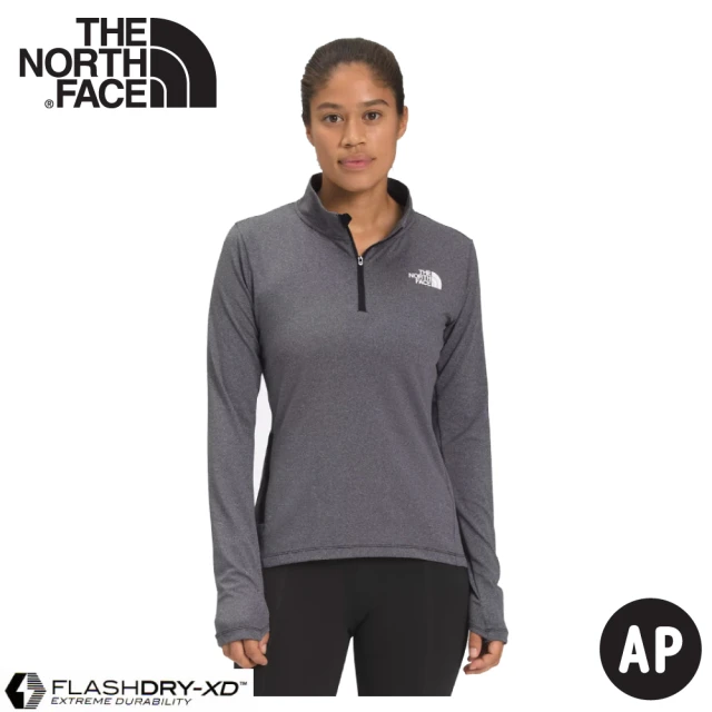 The North Face 女 排汗透氣立領上衣《黑灰》538U/吸濕快乾耐磨長袖(悠遊山水)