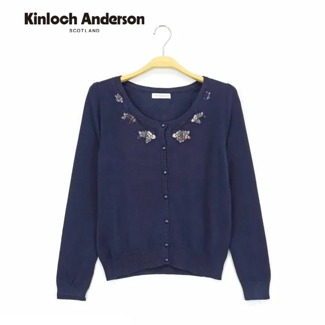 【Kinloch Anderson】格紋蕾絲花針織外套上衣 金安德森女裝(KA0455905 卡其/深藍)