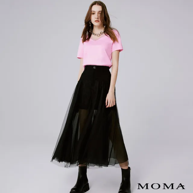 【MOMA】個性牛仔剪接網紗裙(兩色)
