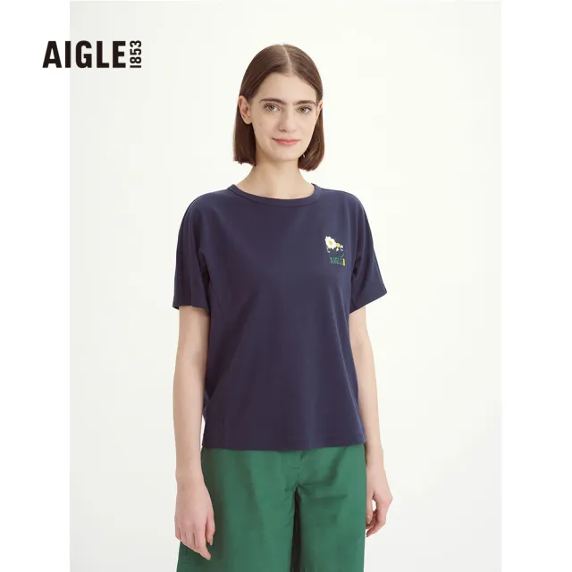 【AIGLE】女抗UV快乾短袖T恤AG-3P271A057 深藍(女T恤 抗UVT恤 快乾短袖T恤)