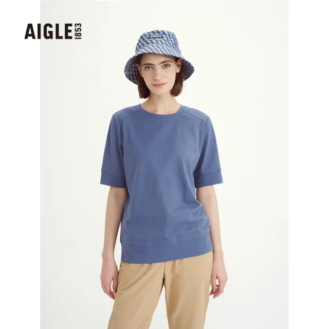 【AIGLE】女抗UV快乾短袖T恤AG-3P272A182 深灰藍(女裝 抗UVT恤 快乾短袖T恤)