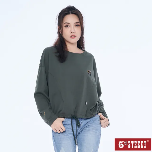 【5th STREET】女裝高山罐頭動物繡長袖T恤-綠色