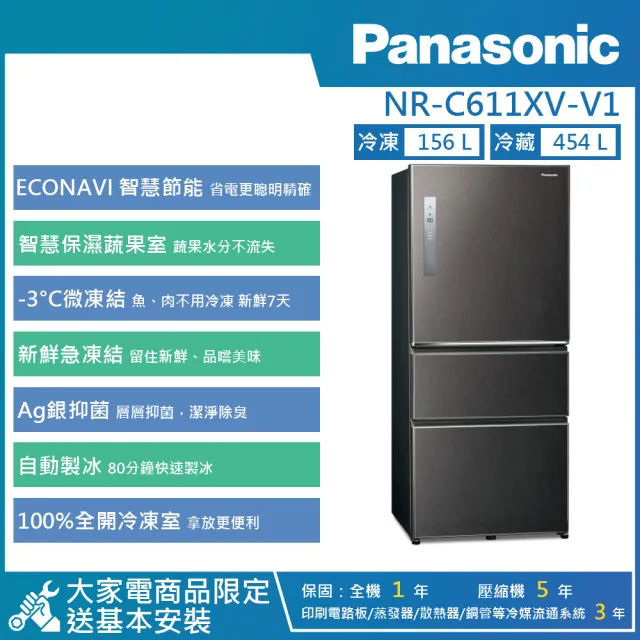 【Panasonic 國際牌】610公升 一級能效智慧節能變頻右開三門冰箱(NR-C611XV)