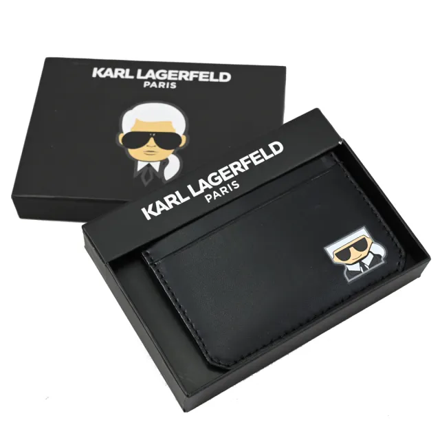 【KARL LAGERFELD 卡爾】老佛爺 公仔LOGO信用卡名片隨身卡夾禮盒組(黑)