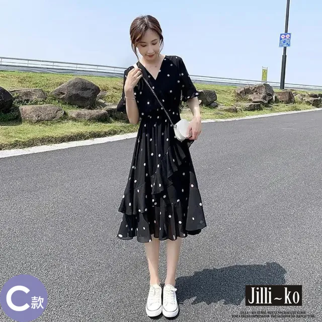 【JILLI-KO】法式氣質高級感寬鬆連衣裙 長裙 洋裝-F(多款任選)