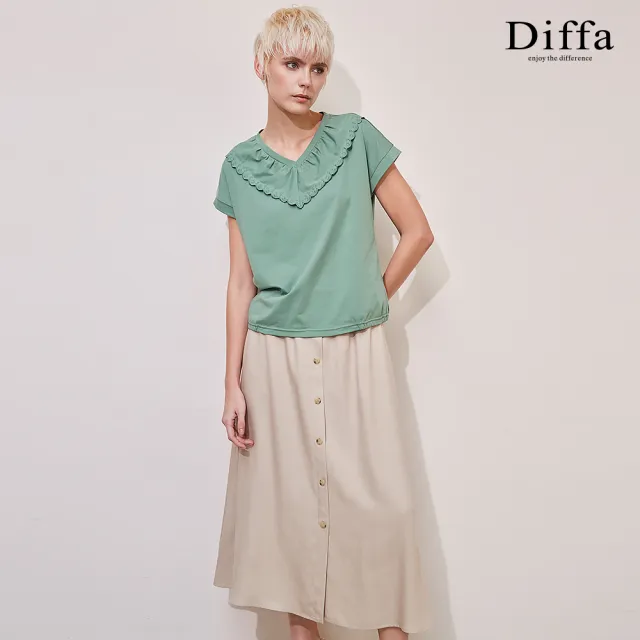 【Diffa】質感裝飾釦設計長寬裙-女