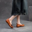 【Vecchio】真皮跟鞋 低跟跟鞋/全真皮頭層牛皮復古撞色釦帶造型低跟鞋(棕)
