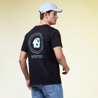 【NAUTICA】男裝 COMPETITION品牌LOGO環繞圖騰設計短袖T恤(黑色)