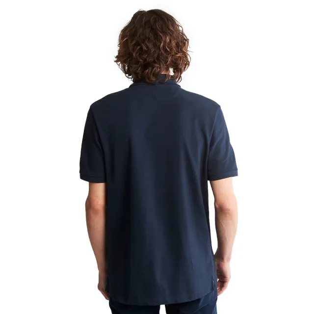 【Timberland】男款深寶石藍休閒短袖Polo衫(A62T5433)