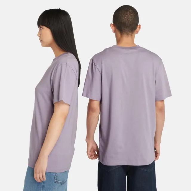 【Timberland】中性灰紫色正面圖案短袖T恤(A42W5EG7)
