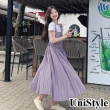 【UniStyle】吊帶壓皺百褶裙 韓系A字減齡背帶裙 女 ZMC021-9109(粉紫)