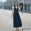 【UniStyle】2件套泡泡袖短袖上衣牛仔吊帶裙 女 ZMC203-161(藍)