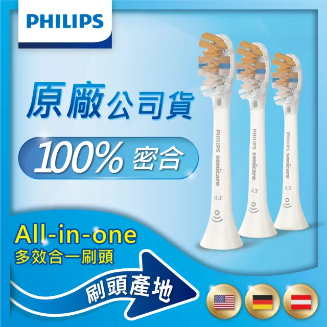 【Philips 飛利浦】Sonicare 頂級多效合一刷頭三支-白(HX9093/67)