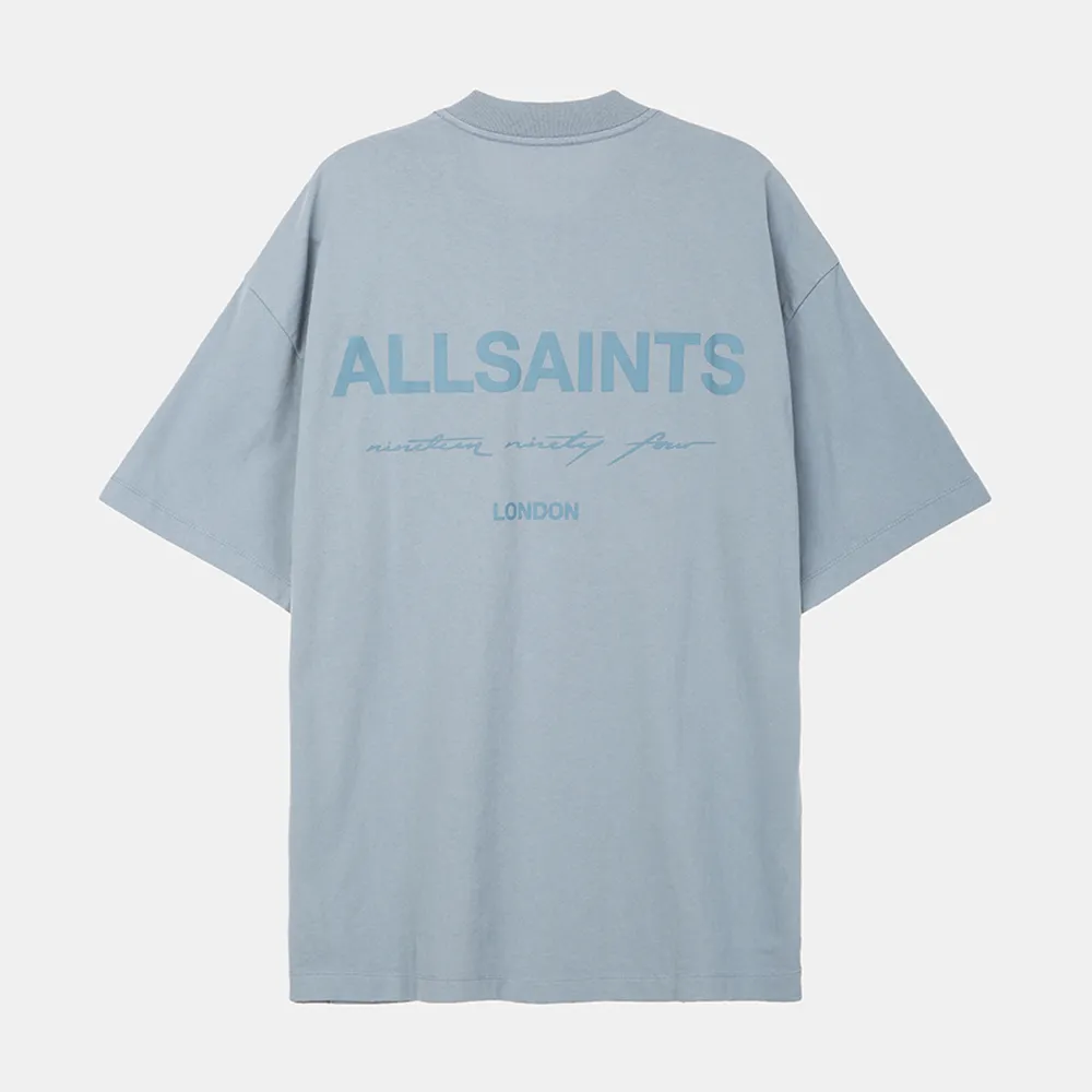 【ALLSAINTS】SCRIPT 純棉寬鬆LOGO短袖T恤-藍 M045PA(30周年亞洲典藏款)